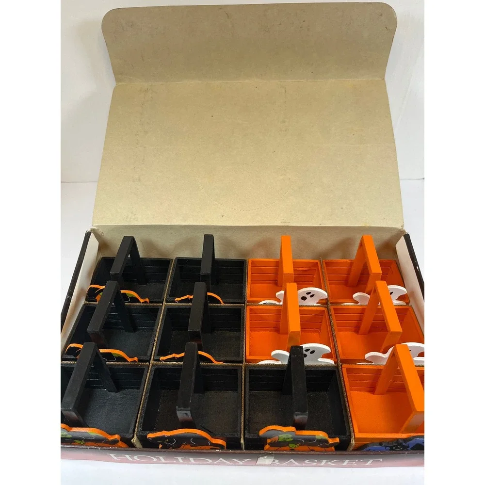 Fun World Halloween Holiday Basket Mini Wooden Crate Set 12pc Vintage Decor Gift